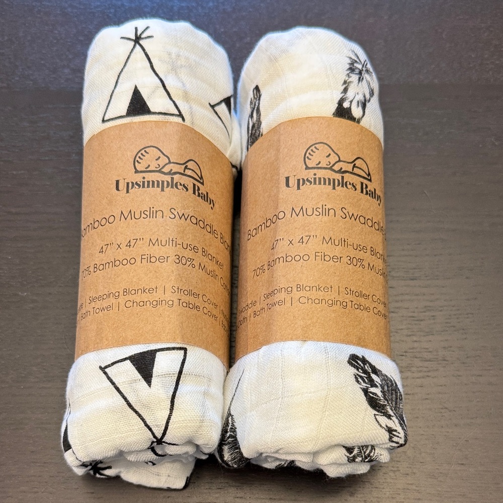 Bamboo Muslin Swaddle Blanket - Black and White - 2pk. Smoke free home.